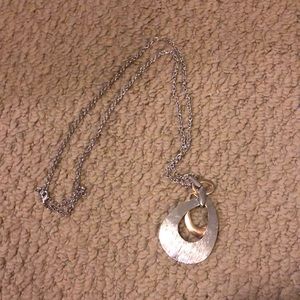 Long fashion necklace, gold and silver tones